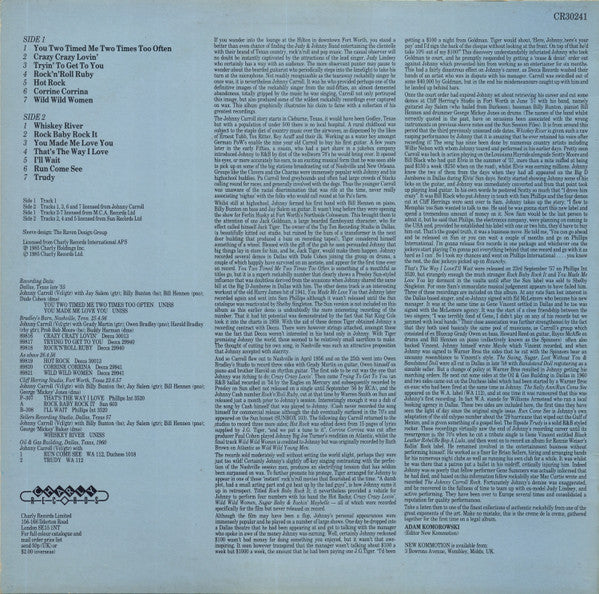 Image of Back Cover of 3125257E: LP - JOHNNY CARROLL, Crazy Hot Rock (Charly; CR30241, UK 1985)   EX/EX