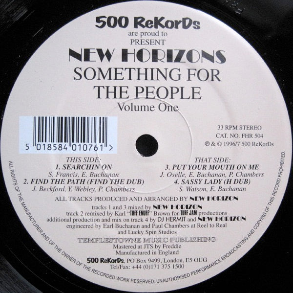 Image of Front Cover of 12" - /G+ - NEW HORIZONS, Something For The People Vol. 1 (500 ReKorDs; FHR 504, UK 1997), strong G+. conservative grading. few scuffs and storage marks both sides,  - 3646103S
