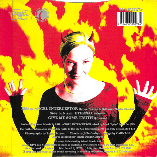 Image of Back Cover of 7" - VG+/VG+ - ASH, Angel Interceptor (Infectious Records; INFECT27S, UK 1995, Picture Sleeve, Numbered, Limited Edition), No. 07362.,  - 4316643C