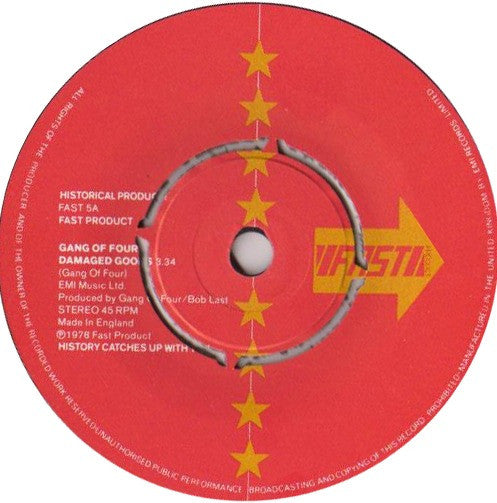 Image of Label Cover of 7" - VG/EX - GANG OF FOUR, Damaged Goods / Love Like Anthrax / Armalite Rifle (Fast Product Red Labels; FAST 5, UK 1980 Reissue, No Delga Press Logo On Sleeve), Damage To Sleeve Opening,  - 1426261E