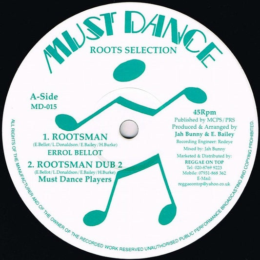 Image of Front Cover of 5114402C: 10" - ERROL BELLOT / ERROL MATHIS, Rootsman / Dub / Early Bird / Dub (Must Dance Roots; MD015, UK 2006, Plain Sleeve) Light Marks only.  /VG