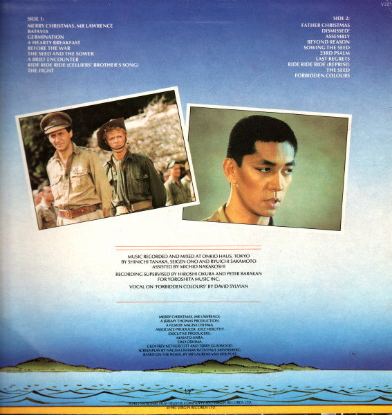 Image of Back Cover of LP - VG/VG - RYUICHI SAKAMOTO, Merry Christmas, Mr Lawrence (Virgin Green/Red; V 2276, UK 1983), Hairlines, couple of small light scratches, edge wear, creases,  - 3446340S