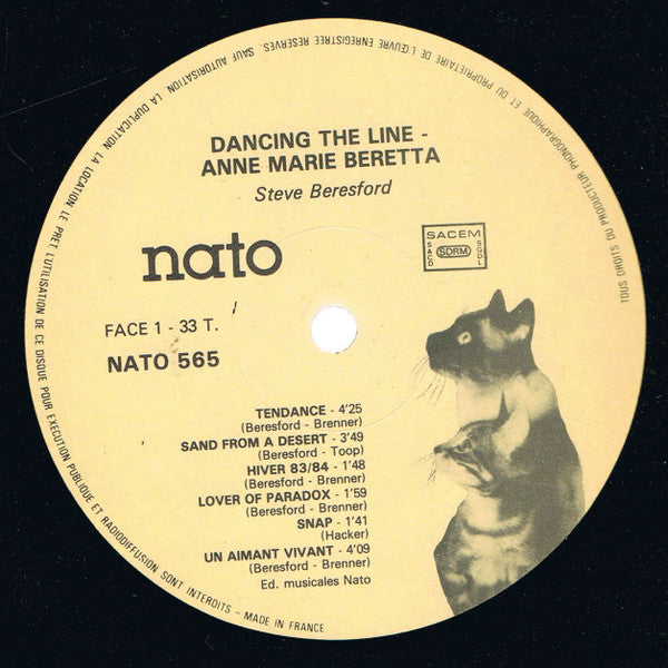 Image of Label Cover of LP - VG/VG - STEVE BERESFORD & ANNE MARIE BERETTA, Dancing The Line (nato; nato 565, France 1985, Gatefold, Inner), Very minor warp, DNAP.,  - 1116260C