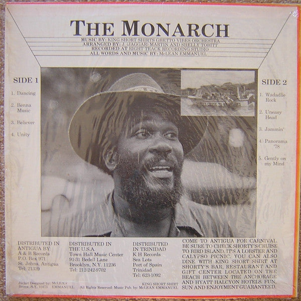 Image of Back Cover of LP - VG+/VG+ - KING SHORT SHIRT, Wadadlie Rock - The Monarch (A & B Records; A & B 111, Antigua 1981), Sleeve in shrink.,  - 3515125C