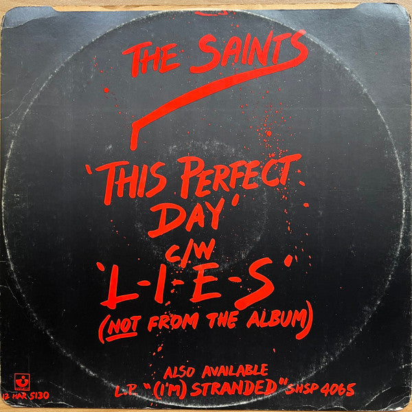 Image of Back Cover of 12" - VG/VG - SAINTS, This Perfect Day (Harvest; 12HAR5130, UK 1977, Picture Sleeve), Stickered sleeve, hairlines, edge & ring wear,  - 3746229S