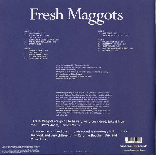 Image of Back Cover of 2xLP - VG/G - FRESH MAGGOTS, Fresh Maggots (Sunbeam; SBR2LP5002, UK 2007 Reissue, Gatefold), Lots of light marks and hairlines, Sleeve has pinches at spine,  - 0416090C