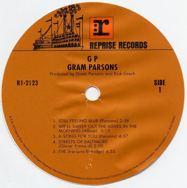 Image of Label Cover of 4854199S: LP - GRAM PARSONS, GP (; 8122795953,  2014 Reissue, Gatefold, 180 Gram Vinyl)   NEW/NEW