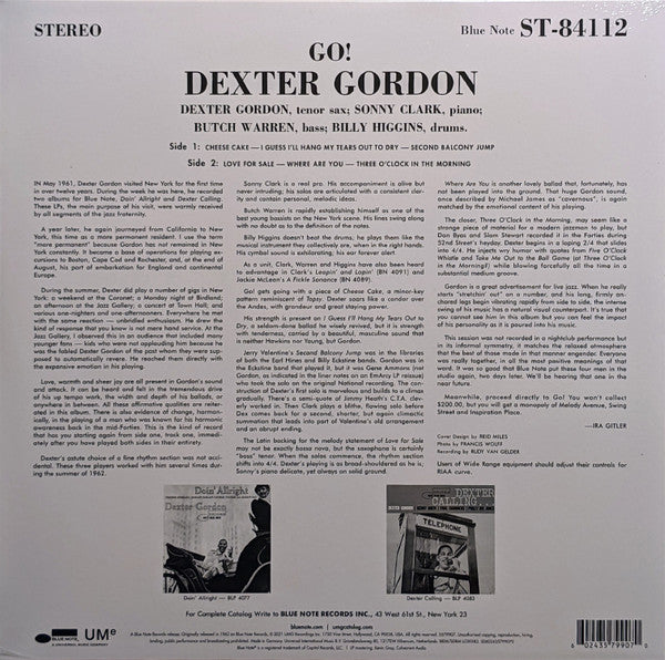 Image of Back Cover of 0834246E: LP - DEXTER GORDON, Go (Blue Note; 3778212, Worldwide 2021 Reissue, Stereo, 180 Gram)   NEW/NEW