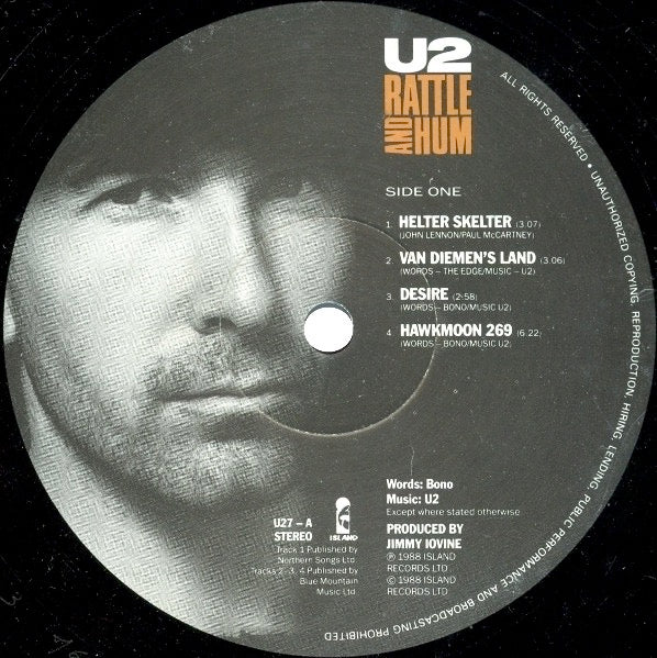 Image of Label Cover of 2xLP - VG/G+ - U2, Rattle And Hum (Island Records; U27, UK 1988, Gatefold, 2 Inners), Hairlines across both discs.,  - 3746214S