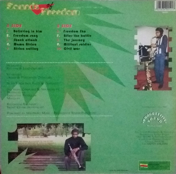 Image of Back Cover of 3044110S: LP - WINSTON SAXTON ROSE, Sounds Of Freedom (Roots; RRLP012, UK 1995) Light corner wear on sleeve, light scuffs on disc.  VG+/VG+