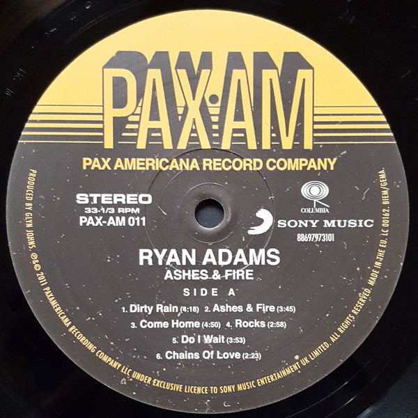 Image of Label Cover of LP - VG+/VG+ - RYAN ADAMS, Ashes and Fire (Columbia / Pax; 88697973101, Europe 2011, Gatefold, Inner & Insert), ,  - 3926265E