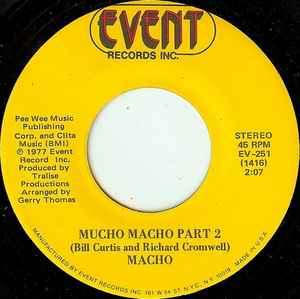 Image of Back Cover of 7" - /VG - MACHO, Mucho Macho (Parts 1 & 2) (Event; EV-251, US 1977, Plain Sleeve), Marks on disc. Plays well. WOL.,  - 2526161E