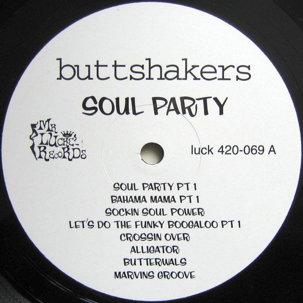 Image of Label Cover of LP - VG/VG - VARIOUS, Buttshakers! Soul Party Vol. 1 (Mr Luckee; LUCK 420-69, France 2000), Sleeve has some wear along opening; creasing. Old sticker and ghost on front,  - 3416363C