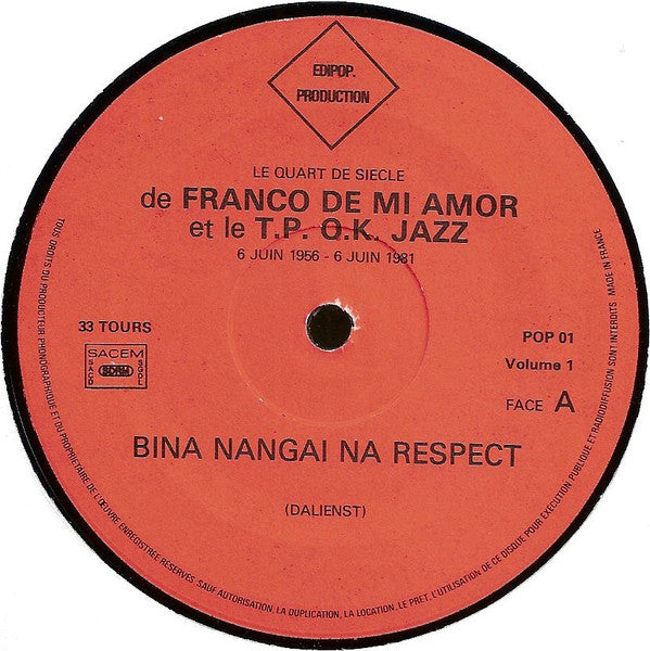 Image of Back Cover of LP - VG/VG - FRANCO DE MI AMOR ET LE T.P. O.K. JAZZ, Keba Na Matraque (Vol.1) - Respect (Edipop; POP 01, France 1981), Light marks and a very slight warp, plays well with light surface crackle,  - 2826281E