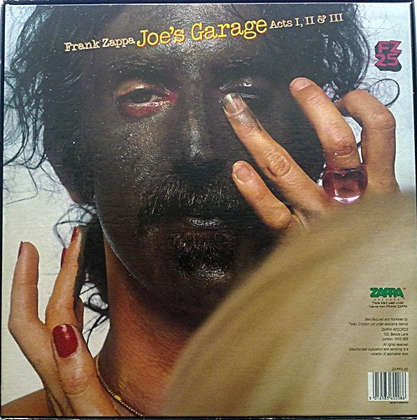 Image of Back Cover of 4715053C: 3xLP - FRANK ZAPPA, Joe's Garage Acts 1, 2 & 3 (Zappa; Zappa 20, UK 1990 Reissue, 2 Gatefold Sleeves Housed in Box Set) A few wispy hairlines, Very small warp to discs, Almost unnoticable when playing, Clean Box  VG/VG