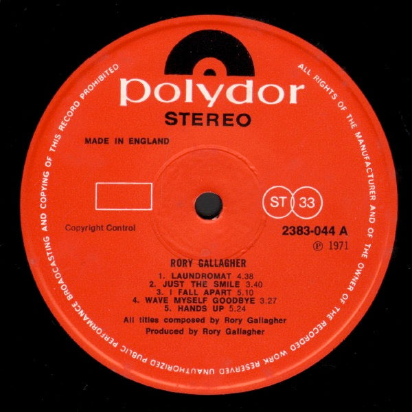Image of Label Cover of LP - VG/VG - RORY GALLAGHER, Rory Gallagher (Polydor; 2383044, UK 1971), Strong VG - light marks, edge wear,  - 4246344S