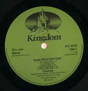 Image of Label of 1814615C: LP - PETER CHEMIST, Dub Prescription (Kingdom Records; KVL 9018, UK 1984) Lots of light marks, strong VG player. Light wear on sleeve.  VG+/VG