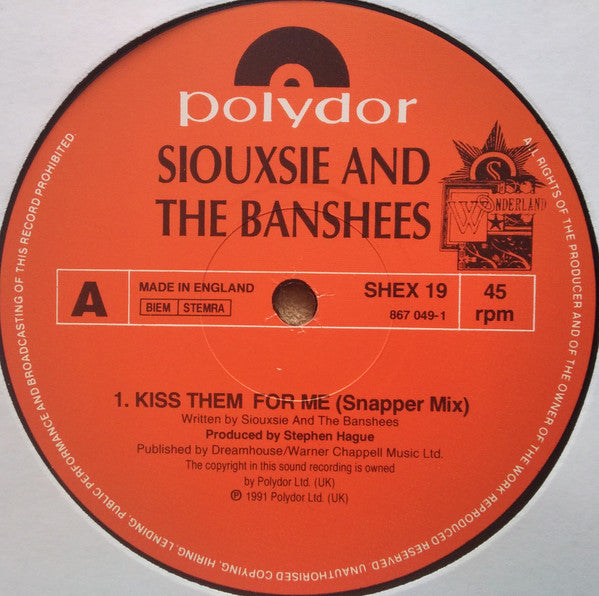 Image of Label Cover of 12" - VG+/VG+ - SIOUXSIE AND THE BANSHEES, Kiss Them for Me (Wonderland; SHEX19, UK 1991, Gatefold, Numbered), No. 3971,  - 3346347S