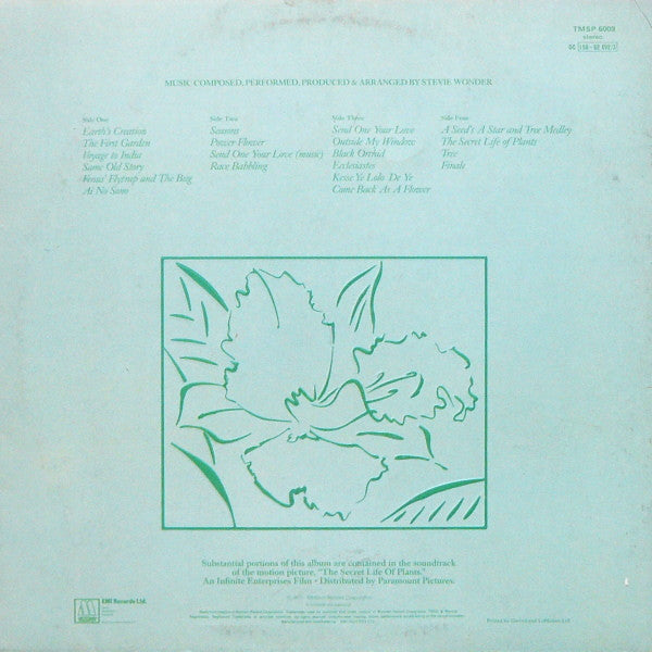 Image of Back Cover of 4344128S: 2xLP - STEVIE WONDER, Secret Life Of Plants (Motown; TMSP 6009, UK 1979, Embossed Triple Gatefold) Light sticker damage and staining to sleeve  VG/VG