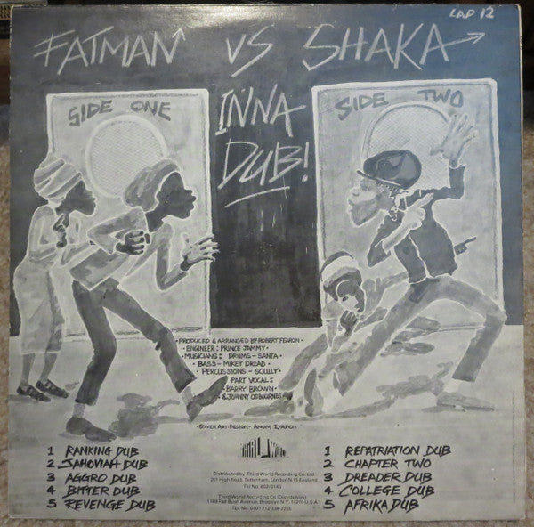 Image of Back Cover of LP - G+/VG - FATMAN VRS. SHAKA, In A Dub Conference (Live And Love; LAP 12, UK 1980), Light marks on disc, lots of shine, plays fine. Two tears on front cover, image still looks nice. ,  - 3416471C