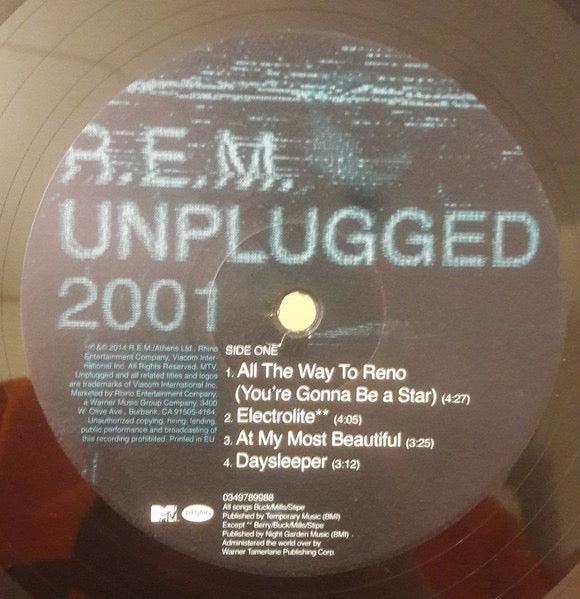 Image of Label Cover of 2xLP - NEW/NEW - R.E.M., Unplugged 2001 (Rhino Records; 603497899883, Europe 2014, Insert), Sealed., A revealing snapshot of R.E.M. at their peak, stripping back songs from across their catalogue for a more intimate take on their alternative rock sound. From  Losing My Religion  to deeper cuts, it captures the band s knack for turning even their biggest songs into something understated and atmospheric. - 3536219E