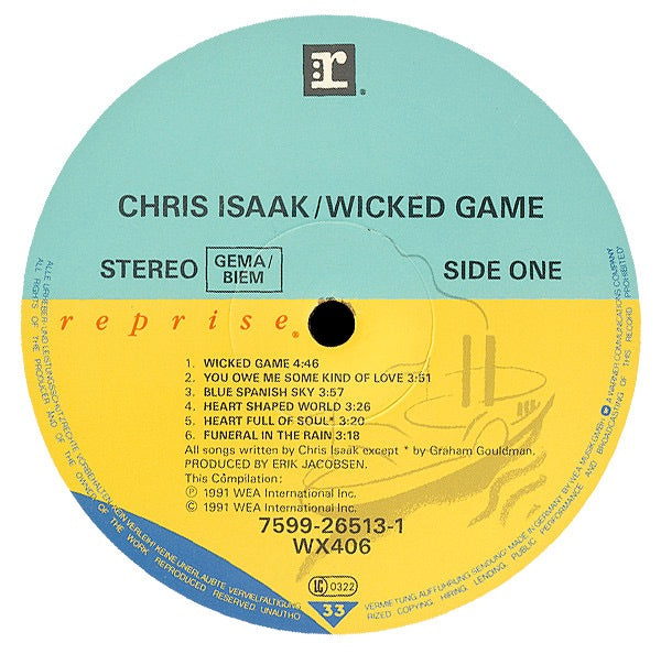Image of Label Cover of LP - VG/VG - CHRIS ISAAK, Wicked Game (Reprise Records; 7599-26513-1, Europe 1991), ,  - 3926378E
