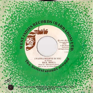 Image of Front Cover of 3525264E: 7" - RICK MOSCA, I Wanna Believe In You (Sharc; , Trinidad & Tobago 1979, Plain Sleeve)   /VG
