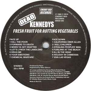 Image of Label Cover of LP - NEW/NEW - DEAD KENNEDYS, Fresh Fruit For Rotting Vegetables (Cherry Red; BRED640, UK 2014 Reissue, Poster & 2 Prints, 180 Gram Vinyl), ,  - 3656117S