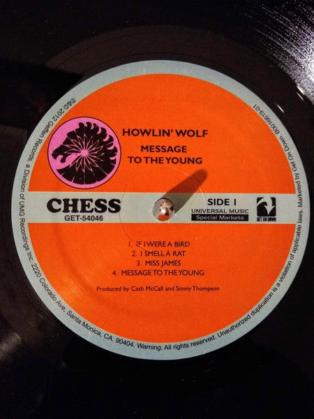 Image of Label Cover of LP - VG+/VG - HOWLIN' WOLF, Message To The Young (Cadet Club; GET54046LP, US 2012 Reissue), Paper scuffs, hairlines. Corner wear.,  - 2926318E