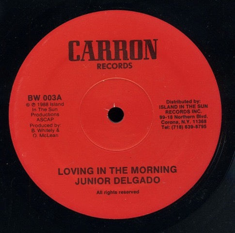Image of Front Cover of 12" - EX/VG - JUNIOR DELGADO, Loving In The Morning (Carron; BW 003, US 1988, Reggae Disco 45 Sleeve), Superficial marks only, plays above grade. WOL.,  - 3026211E