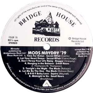 Image of Label Cover of LP - VG+/VG - VARIOUS, Mods Mayday '79 (Bridge House Records; FOUR 1, UK 1979, "Nunbers" Misprint Sleeve, .), Vinyl would be VG+ but downgraded for slight fogging. ,  - 2026021E