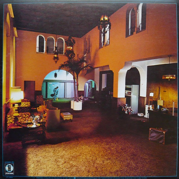 Image of Back Cover of LP - VG/VG - EAGLES, Hotel California (Asylum Custom Label; K 53051, UK 1976, Gatefold, Inner, Poster), Strong VG throughout, Lightest of hairlines, Just a few spots of wear to sleeve edges. ,  - 3916357C