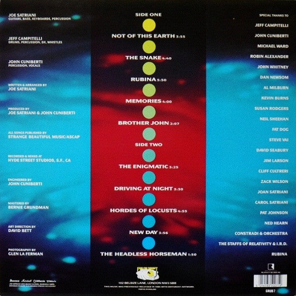 Image of Back Cover of 0145030S: LP - JOE SATRIANI, Not Of This Earth (Food For Thought Records; GRUB 7, UK 1986) Edge Wear  VG/VG+