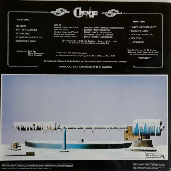 Image of Back Cover of LP - VG+/VG+ - CHANGE, Change (Change Records; CH001, UK 1974), Writing On Side 1 Label,  - 3046257S
