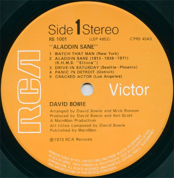 Image of Label Cover of LP - VG/VG - DAVID BOWIE, Aladdin Sane (RCA Victor Orange; RS1001, UK 1973, Gatefold, Inner, Not Dynaflex), strong VG all round - Hairlines, a few indents on front cover,  - 2346019S