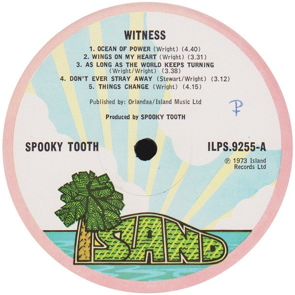 Image of Label Cover of 3024242E: LP - SPOOKY TOOTH, Witness (Island Pink Rim; ILPS 9255, UK 1973, Gatefold) Nasty Marks on B Side Click, Water Rippling to Sleeve  G+/G