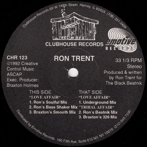 Image of Front Cover of 12" - /VG+ - RON TRENT, Love Affair (Clubhouse; CHR 123, US 1992), ,  - 2546195S