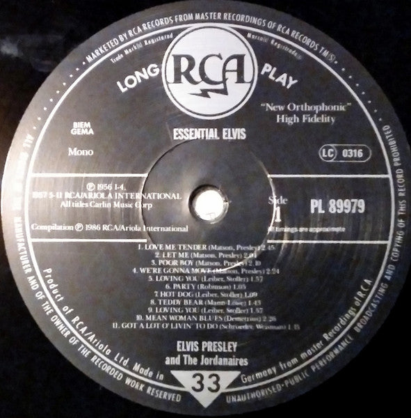 Image of Label Cover of LP - VG+/VG+ - ELVIS PRESLEY WITH THE JORDANAIRES, Essential Elvis (An Original Soundtrack Recording) (RCA; PL 89979, UK 1986, Gatefold, No Promo Insert, Mono), With Hype Sticker and Competition Entry Form,  - 2925050E