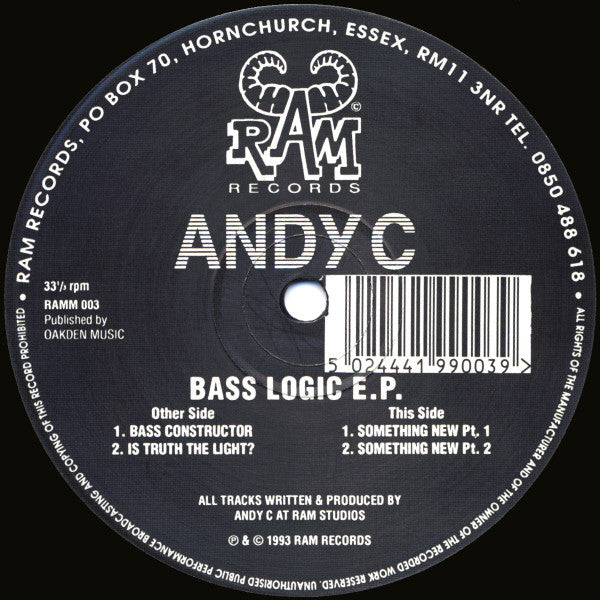 Image of Front Cover of 12" - /G+ - ANDY C, Bass Logic E.P. (Ram; RAMM003, UK 1993, Plain Sleeve), A few light marks and a minor warp, plays well., A1 - Bass ConstructorA2 - Is Truth The Light?	AA1 - Something New (Pt. 1)AA2 - Something New (Pt. 2) - 2626059E