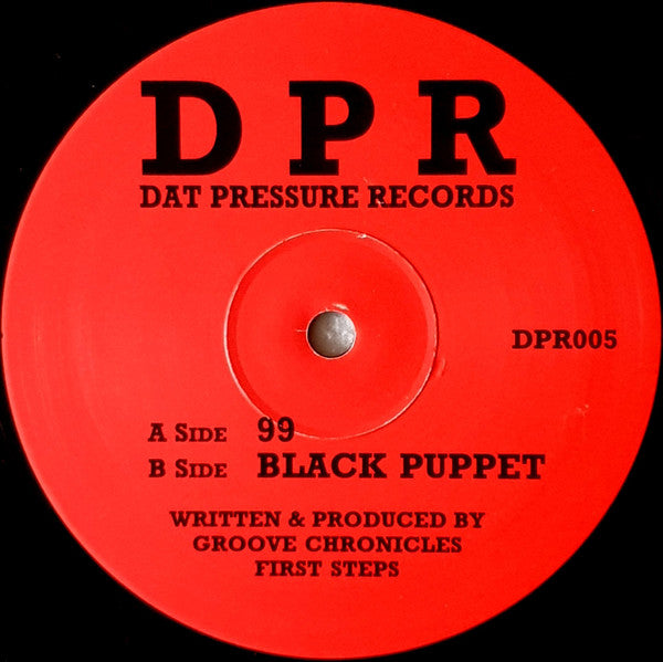 Image of Front Cover of 12" - /G+ - GROOVE CHRONICLES, 99 / Black Puppet (Dat Pressure Records DPR; DPR005, UK 1999, Plain Sleeve), Record has a number of lighter marks, a deeper one on A-side. Sticker ghost and glue on label and into run-out,  - 3016239C