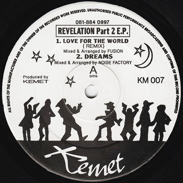 Image of Front Cover of 12" - /G+ - VARIOUS ARTISTS, Revelation Part 2 E.P. (Kemet; KM007, UK 1993, Plain Sleeve), A few light marks and small warp that DNAP., A1	Fusion - Love For The World (Remix)A2	Noise Factory - DreamsB1	F.O.I. - Learning From My BrotherB2	F.O.I. - Bonus Beat - 2326115E
