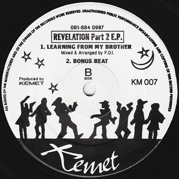Image of Back Cover of 12" - /G+ - VARIOUS ARTISTS, Revelation Part 2 E.P. (Kemet; KM007, UK 1993, Plain Sleeve), A few light marks and small warp that DNAP., A1	Fusion - Love For The World (Remix)A2	Noise Factory - DreamsB1	F.O.I. - Learning From My BrotherB2	F.O.I. - Bonus Beat - 2326115E