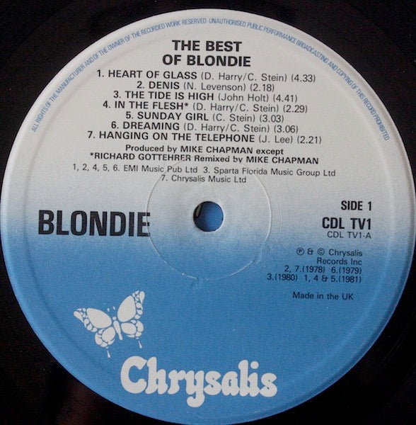 Image of Label Cover of 3524395E: LP - BLONDIE, The Best Of Blondie (Chrysalis; CDL TV1, UK 1981, Poster, No Barcode on back cover)   VG/G+