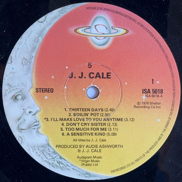 Image of Label Cover of LP - VG+/VG - J.J. CALE, 5 (Shelter Recording Company Inc. Orange Moon Label; ISA 5018, UK 1979, Black Die Cut Inner), ,  - 2926259E