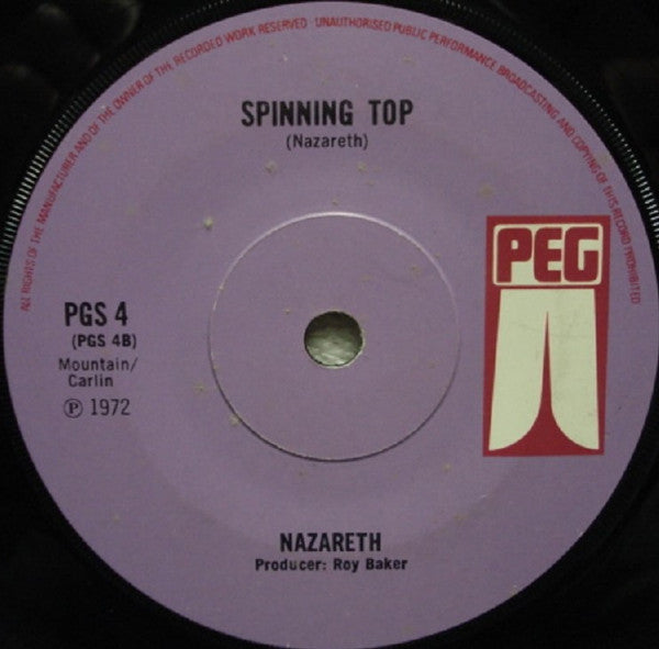 Image of Back Cover of 0124015E: 7" - NAZARETH, Morning Dew / Spinning Top (Peg; PGS 4, UK 1972) Strong VG  /VG