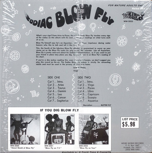 Image of Back Cover of 3314332C: LP - BLOWFLY, Zodiac Blowfly (Weird World; WW-2023, US 2000s Reissue)   VG+/VG