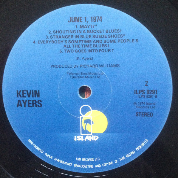 Image of Label Cover of LP - VG/VG+ - KEVIN AYERS, JOHN CALE, ENO & NICO, June 1, 1974 (Island Blue - Night and Day; ILPS 9291, UK 1980s Reissue, Black Inner), Ring Wear,  - 0746182S