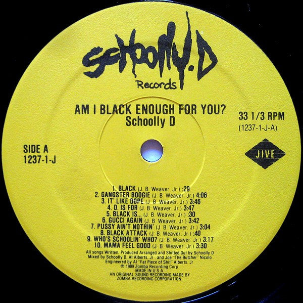 Image of Label Cover of LP - VG/G+ - SCHOOLLY D, Am I Black Enough For You (Jive; 1237-1-j, US 1988), Lots of marks on either side causing slight crackle at quieter moments. Sleeve notched at corners of opening. Still in opened shrink.,  - 3746430S