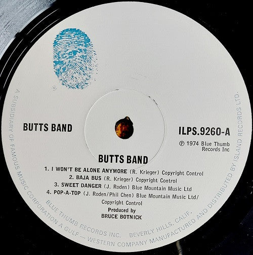 Image of Label Cover of LP - VG+/VG - BUTTS BAND, Butts Band (Blue Thumb records; ILPS 9260, UK 1974), Strong VG,  - 0826285E