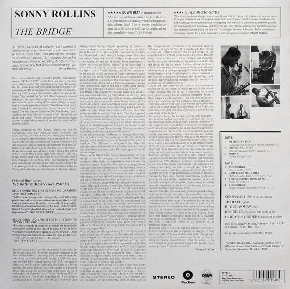 Image of Back Cover of 4714718C: LP - SONNY ROLLINS, The Bridge (Wax Time; LP771835, Europe 2013 Reissue, 180 Gram Vinyl)   NEW/NEW